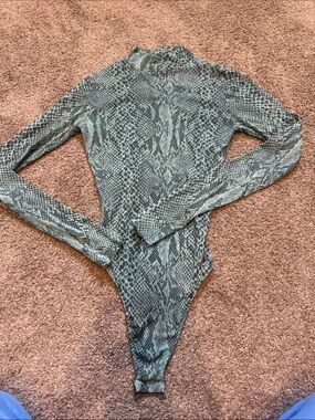 Only Hearts Snake Print Long Sleeve Bodysuit in Olive Green and Black